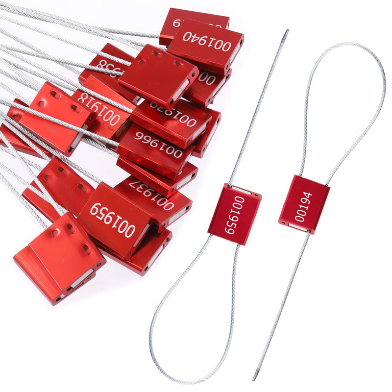 [Australia - AusPower] - Tanstic 20Pcs Red Steel Security Seals with Aluminum Body, Security Cable Wire Seals Numbered Security Tags Pull Tight Numbered Anti-Tamper Security Tags, Printed with Unique ID Recognition Red - 20pcs 