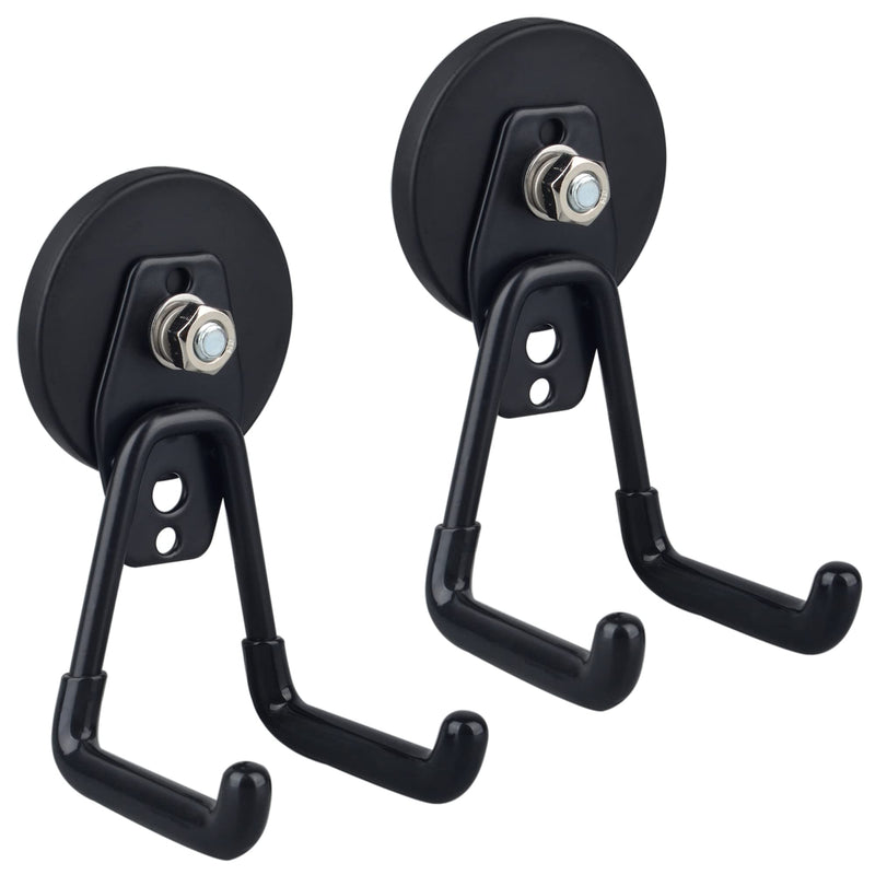 [Australia - AusPower] - ULIBERMAGNET Strong Garage Magnetic Hooks, 2 Pack Heavy Duty Storage Utility Magnet Hooks with Anti-Slip Coating for Indoor & Outdoor Hanging (Black) 2.59INCH MEDIUM L Black 