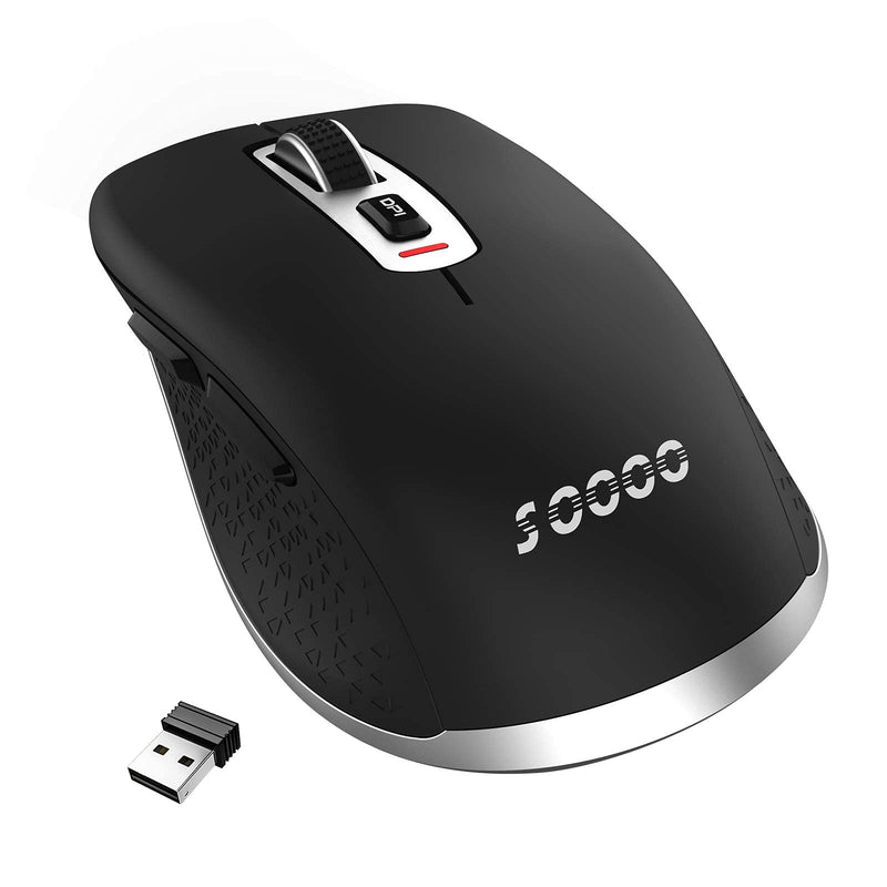 [Australia - AusPower] - Wireless Mouse 2.4G Noise-Free Cordless Mouse 5 Adjustable DPI (up to 2400) 6 Buttons Portable Computer Silent Mouse with USB Nano Receiver, Suitable for Laptops Computers Macs Laptops (Black) 1 Park Black 