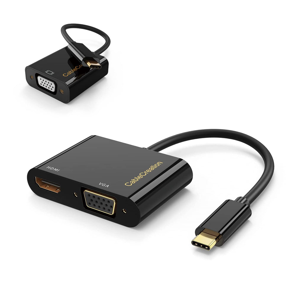 [Australia - AusPower] - CableCreation USB C to HDMI VGA Adapter Bundle with VGA to USB C Adapter 1080P, Compatible Thunderbolt 3 / 4 for MacBook Pro/Air, Mac Mini, iPad Pro, Surface Pro 7, XPS, Galaxy S22 Ultra, Black 