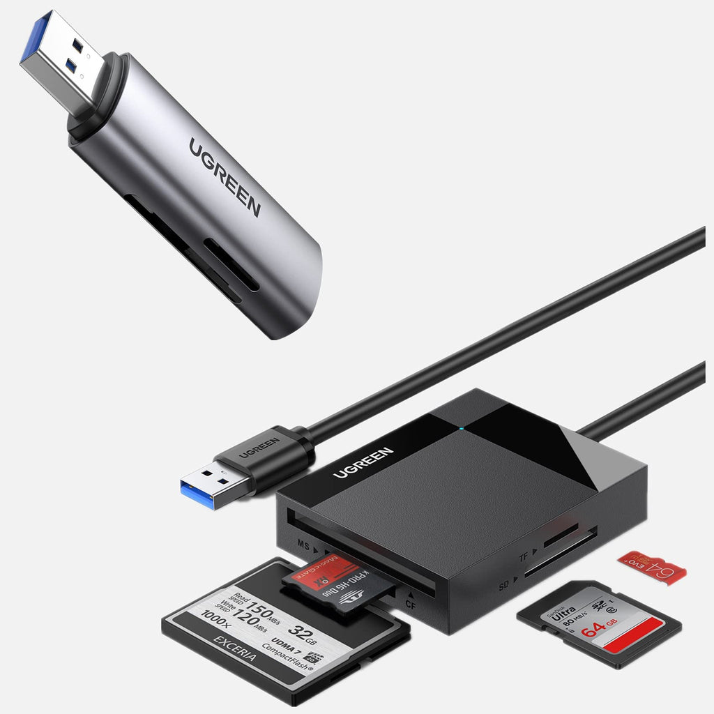 [Australia - AusPower] - UGREEN 4 in 1 USB SD Card Reader Bundle with 2 in 1 Aluminum USB Card Reader 