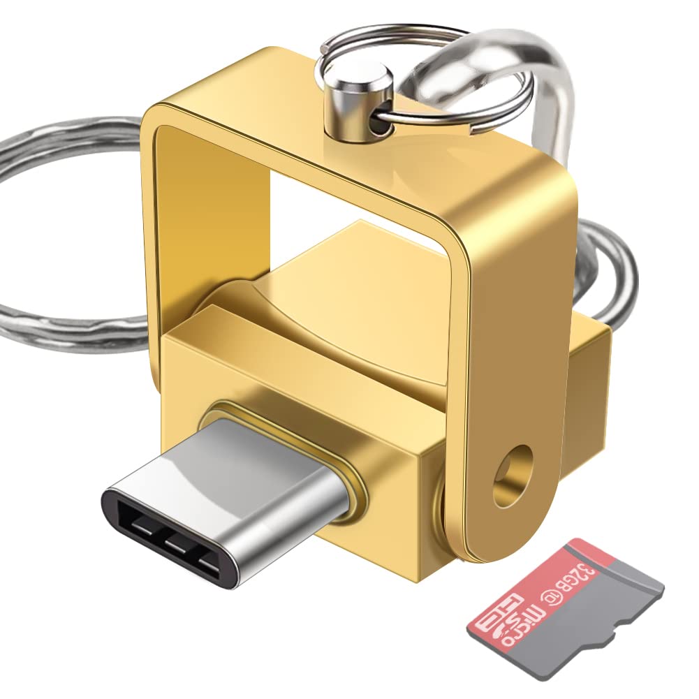 [Australia - AusPower] - Micro SD Card Reader, BorlterClamp USB C SD Card Reader, USB C to Micro SD/TF Memory Card Reader Adapter, Compatible with MacBook, Laptops, Galaxy Phones and More (Gold) 