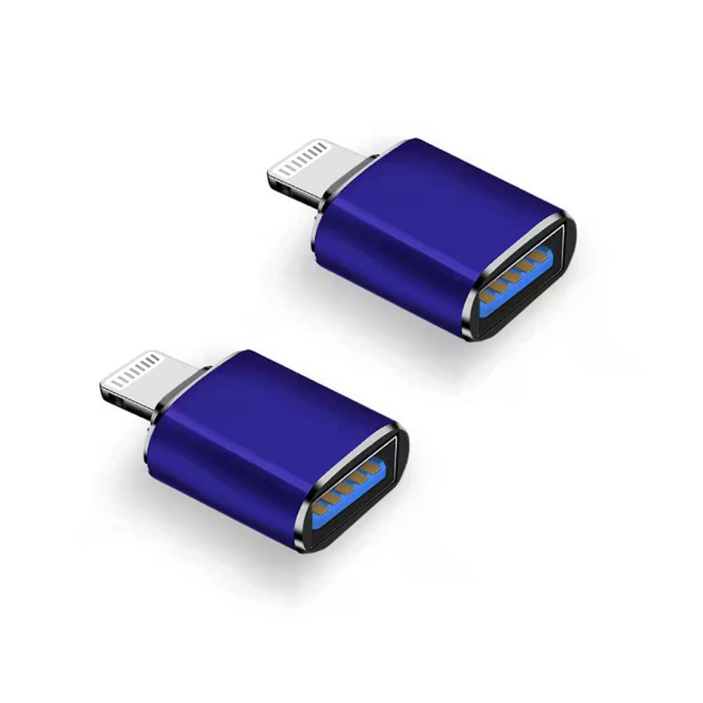 [Australia - AusPower] - Lightning Male to USB Female Camera Adapter,(Apple MFi Certified) 2 Pack Portable USB Camera Adapter OTG Data Sync Converter for iPhone13/12/11/Xr/X/XS/8/7/Card Reader/Flash Drive/Mouse/MIDI Keyboard Blue 