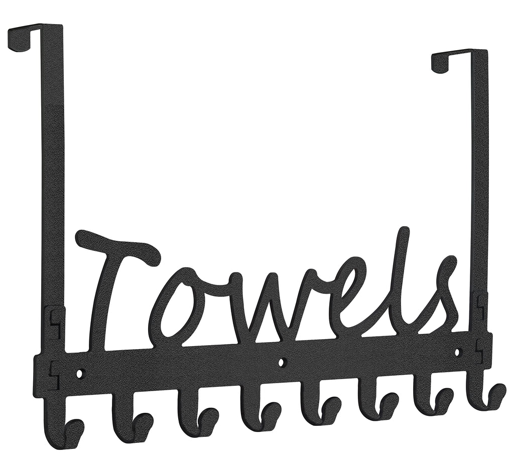 [Australia - AusPower] - Over The Door 8 Hooks,Coat Towel Rack Wall Mount Towel Holder for Bathroom, Kitchen, Black Metal Towel Hanger for Door Robe Hooks 