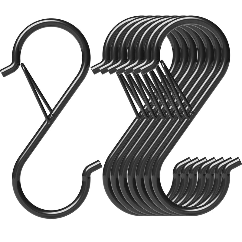 [Australia - AusPower] - 8 Pack S Hooks with Safety Buckle for Shelves/Racks/Poles, Heavy Duty Metal 3.5" S Hooks for Hanging Kitchen Utensils/Plants/Pots & Pans 8 