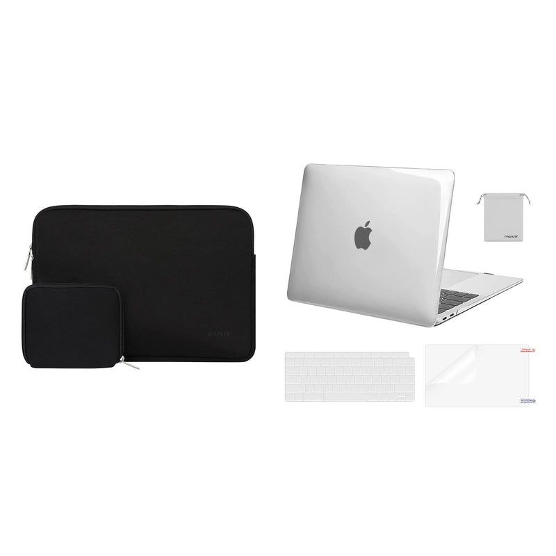 [Australia - AusPower] - MOSISO Compatible with MacBook Air 13 inch Case 2022-2018 Release A2337 M1 A2179 A1932, Plastic Hard Shell&Neoprene Bag with Small Case&Keyboard Cover&Screen Protector&Pouch, Black&Transparent 