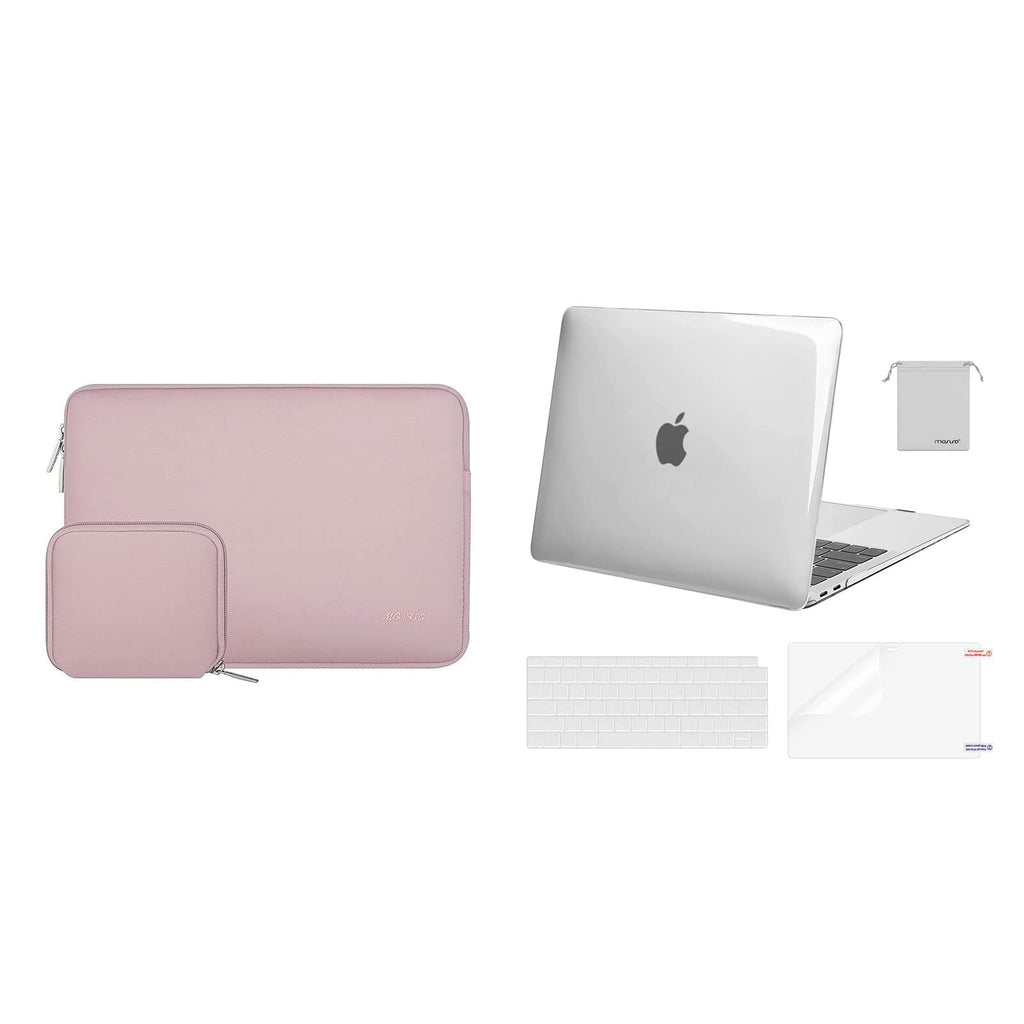 [Australia - AusPower] - MOSISO Compatible with MacBook Air 13 inch Case 2022-2018 Release A2337 M1 A2179 A1932, Plastic Hard Shell&Neoprene Bag with Small Case&Keyboard Cover&Screen Protector&Pouch, Transparent&Baby Pink 