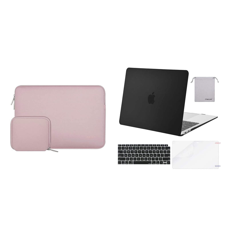 [Australia - AusPower] - MOSISO Compatible with MacBook Air 13 inch Case 2022-2018 Release A2337 M1 A2179 A1932, Plastic Hard Shell&Neoprene Bag with Small Case&Keyboard Cover&Screen Protector&Pouch, Black&Baby Pink 