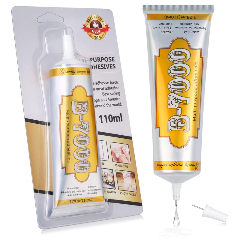[Australia - AusPower] - B7000 Rhinestone Glue Clear, B-7000 Glue 3.7 fl oz Upgrade Multi-Function Adhesive Super Glue with Cap & Precision Tip for Jewelry Repair, Small Hobby Models, Metal Stone Crafts, Fabric, Shoes(110ML) 1 x110ML/ 3.7fl oz 
