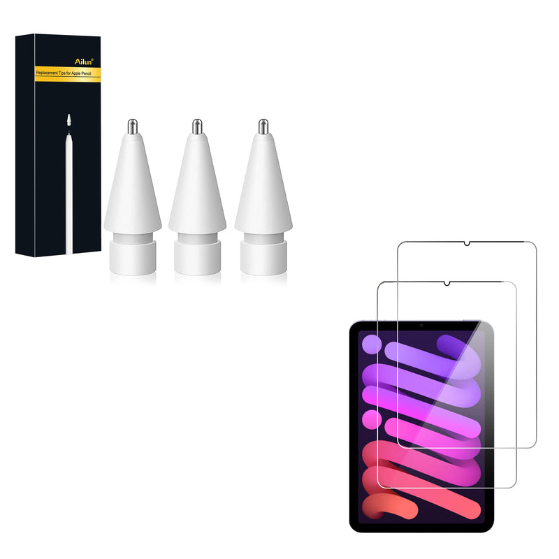 [Australia - AusPower] - Ailun Screen Protector Compatible with iPad Mini 6[8.3 Inch] and 3 Pack Apple Pencil Tips Replacement, Compatible with Apple Pencil 1st Gen and 2nd Gen 
