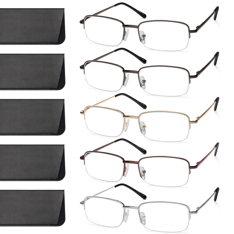 [Australia - AusPower] - NOVIVON 5 Pack Reading Glasses for Men, Metal Blue Light Blocking Readers with Spring Hinges, Anti Eye Strain Eyeglasses (Gunmetal*2, Gold, Silver, Brown, 1.5) Gunmetal*2, Gold, Silver, Brown 1.5 x 
