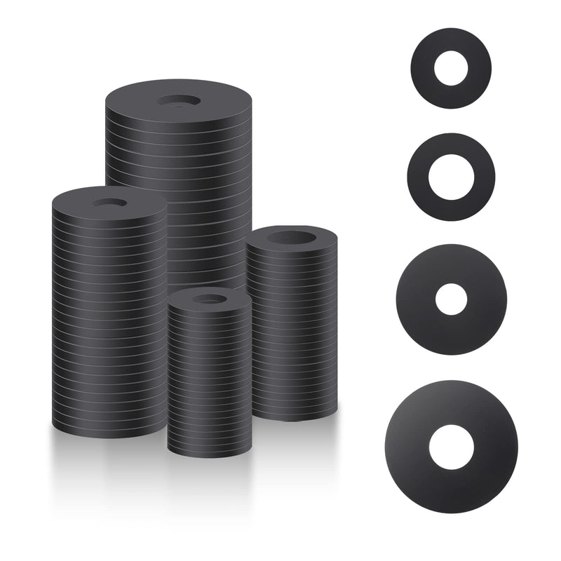 [Australia - AusPower] - AIEX 100pcs Flat Rubber Washers Assortment Kit, Rubber Washers Heavy Duty Black Rubber Grommet Vibration Damping Pads for Household Appliances Faucets Screws Bolts (4 Sizes) 