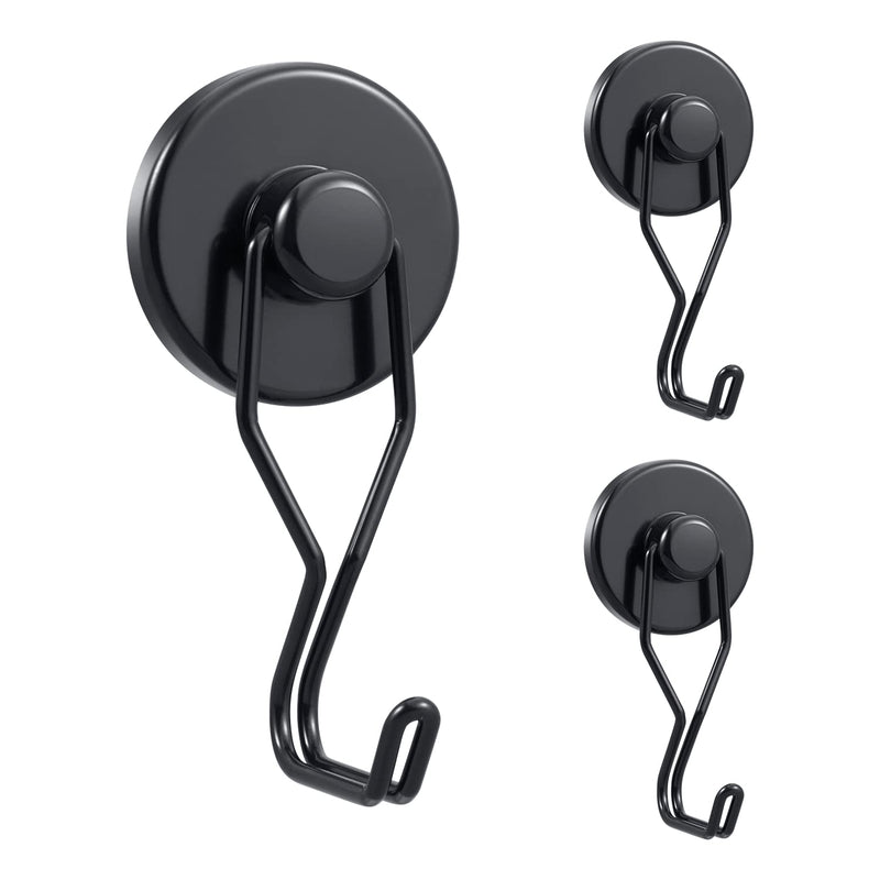 [Australia - AusPower] - Magnetic Hooks,Tohoer Heavy Duty Neodymium Magnet Hook 75LBS with Rust Proof for Indoor Outdoor Hanging,Refrigerator,Grill,Kitchen,Key Holder,Black,Pack of 3 3PCK 