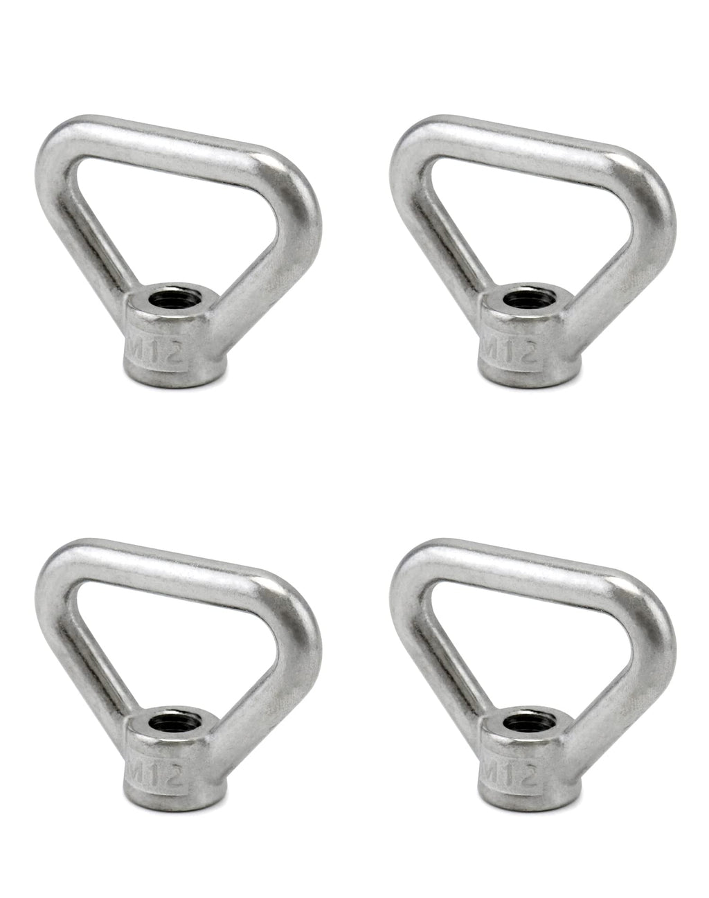 [Australia - AusPower] - QWORK Lifting Eye Nut, 4 Pcs M12 Triangle Hanging Ring Nut, 304 Stainless Steel Threaded Nut Fastener 