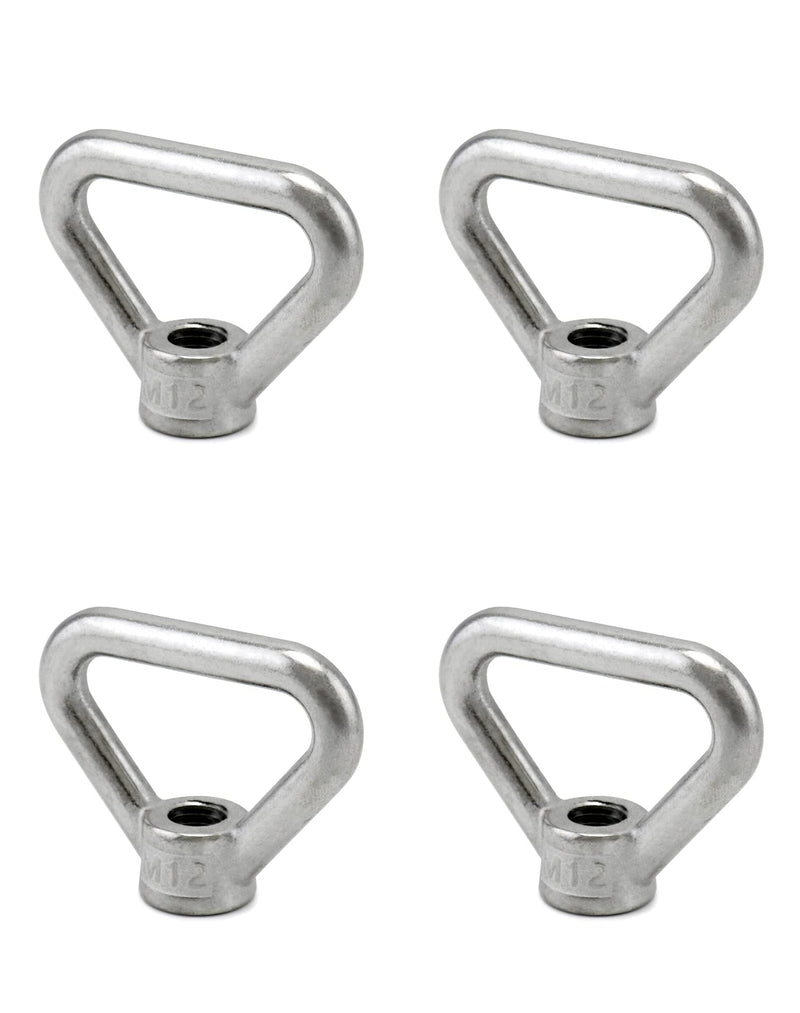 [Australia - AusPower] - QWORK Lifting Eye Nut, 4 Pcs M12 Triangle Hanging Ring Nut, 304 Stainless Steel Threaded Nut Fastener 