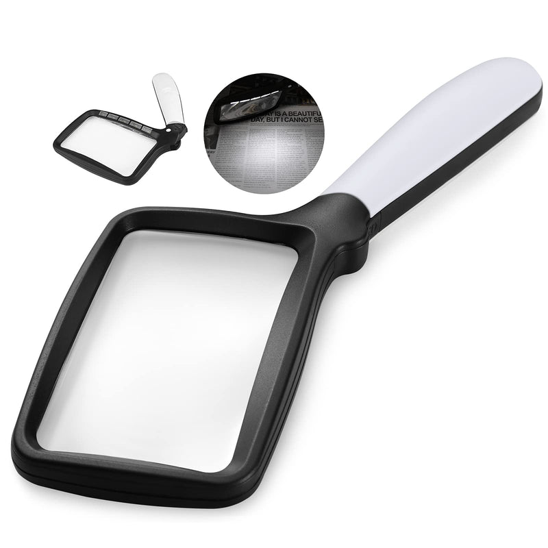 [Australia - AusPower] - Magnifying Glass with Light, Folding Handheld 3X Large Rectangle Lighted Magnifier with Dimmable LED for Macular Degeneration Seniors Reading Newspaper, Books, Lighted Gift for Low Visions 