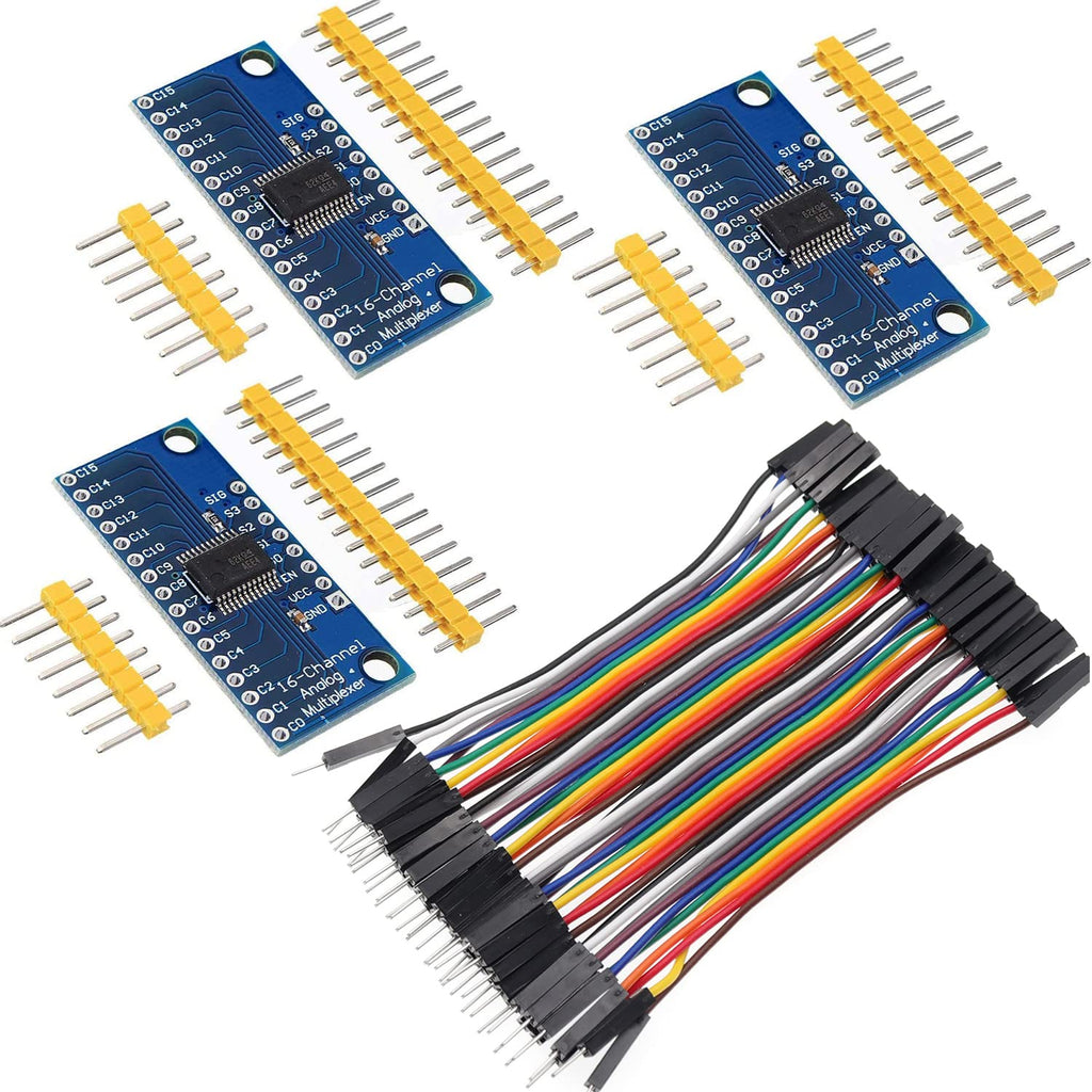 [Australia - AusPower] - AIHJCNELE 3pcs CD74HC4067 CMOS 16 Channel Digital Analog Multiplexer Breakout Module 1 Channel ADC Collect 16CH Multichannel Analog Signal High-Speed Precise Switch Module with Cable (+, with Pin) + 