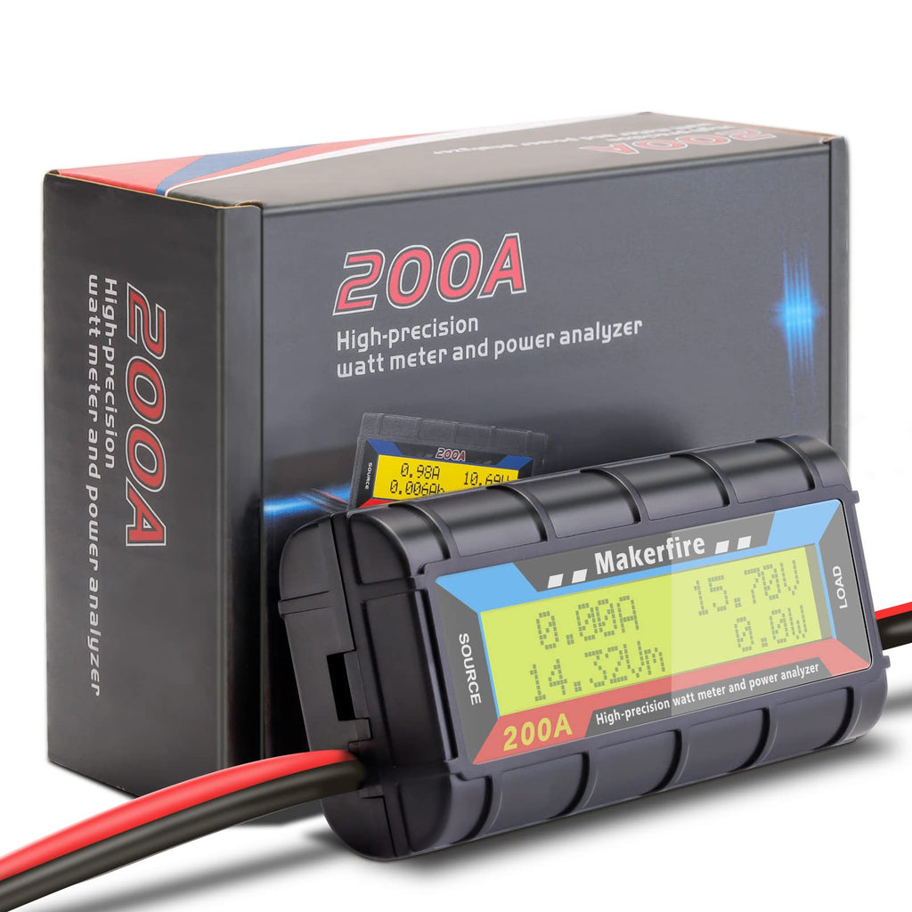 [Australia - AusPower] - 200A Upgraded Watt Meter with Longer Wire, High Precision Power Analyzer Battery Voltage Amp Consumption Performance Monitor with LCD Backlight Screen for RC, Battery, Solar, Wind Power, Ebike 200A Long Cable 