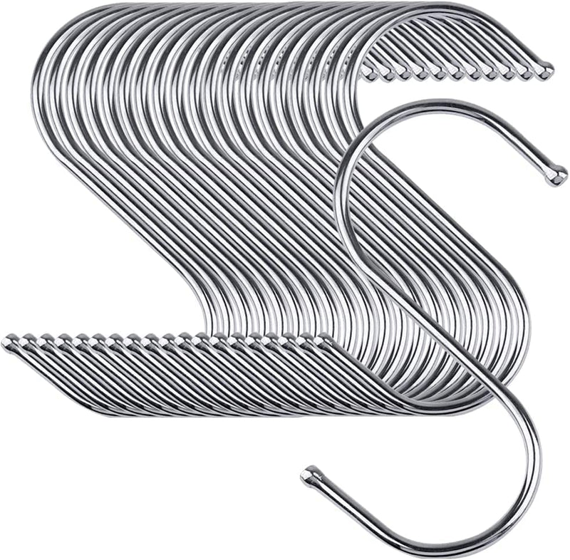 [Australia - AusPower] - 30-Pack S Hooks for Hanging, S Shaped Hook Heavy Duty Hanging Hooks for Pots, Pans, Plants, Bags, Cups, Clothes, 2.8 Inch Metal, Silver 30 Pack 