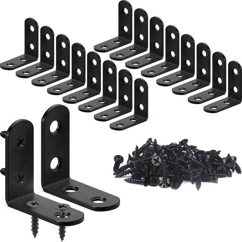 [Australia - AusPower] - 18PCS L Bracket Corner Bracket, FATLODA Stainless Steel L Brackets for Shelves, Black Small Right Angle Bracket, Metal Corner Brace for Wood Furniture Cabinet Chair with 72PCS Screws (1.57x1.57 in) 