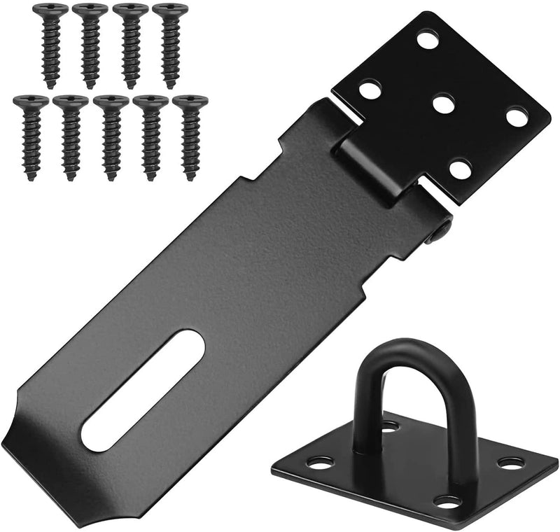 [Australia - AusPower] - Padlock Hasp 4 Inch Door Hasp Latch Lock Stainless Steel Padlock Clasp Black Hasp Lock Gate Hasp with Fixing Screw for External Doors Window Cabinet Pet Cage 