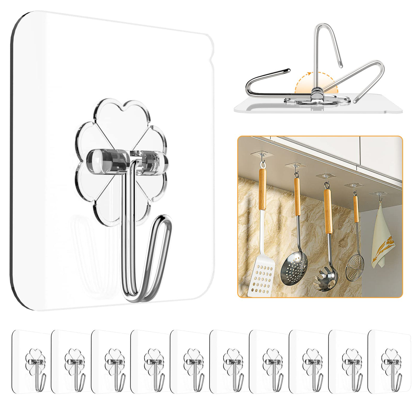 probebi Adhesive Hooks for Hanging Heavy Duty - 12 Pack Wall Hooks  13lb(Max), Sticky Hooks Waterproof, Wall Hangers Without Nails, Kitchen  Hooks, Bathroom Hooks, Indoor Use for Home & Office
