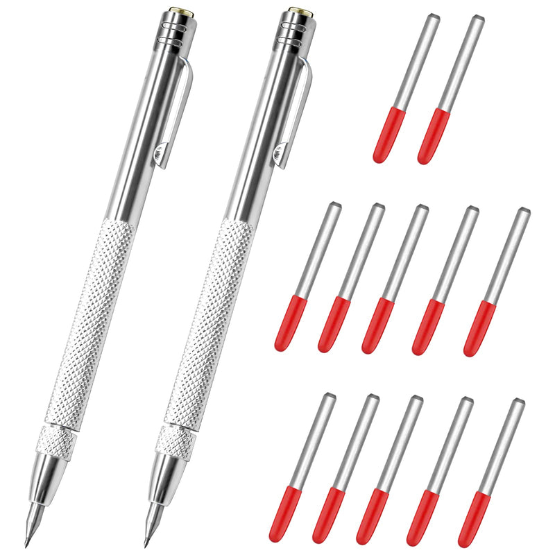 [Australia - AusPower] - 2Pcs Tungsten Carbide Tip Scriber With 12 Replacement Marking Tip, Aluminium Magnet Carbide Scribe Tool Etching Pen With Clip, Metal Engraving Pen for Glass / Ceramics / Hardened Steel / Metal Sheet 2pcs 