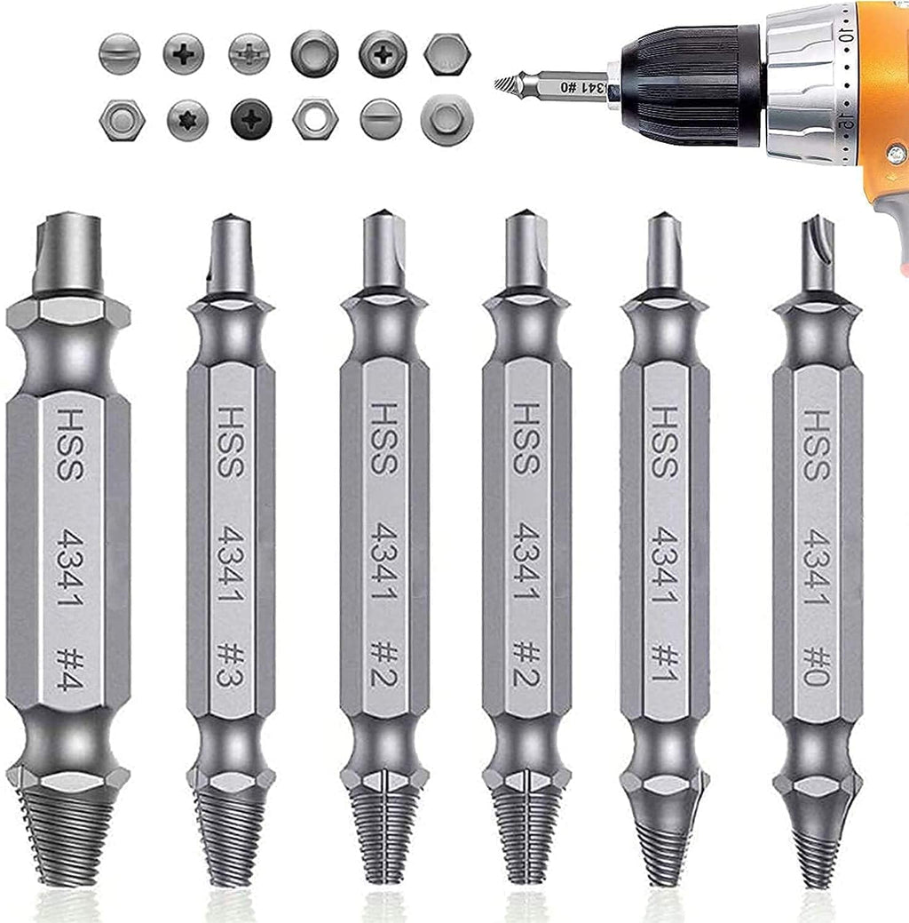 [Australia - AusPower] - 6 Pieces Silver Screw Extractor Kit, Damaged Screw Extractor Kit HSS 4341 High Speed Steel Damaged and Stripped Screw Remover Tool and Drill Bit Set, Broken or Stripped Screws 6 Pieces (Silver) 
