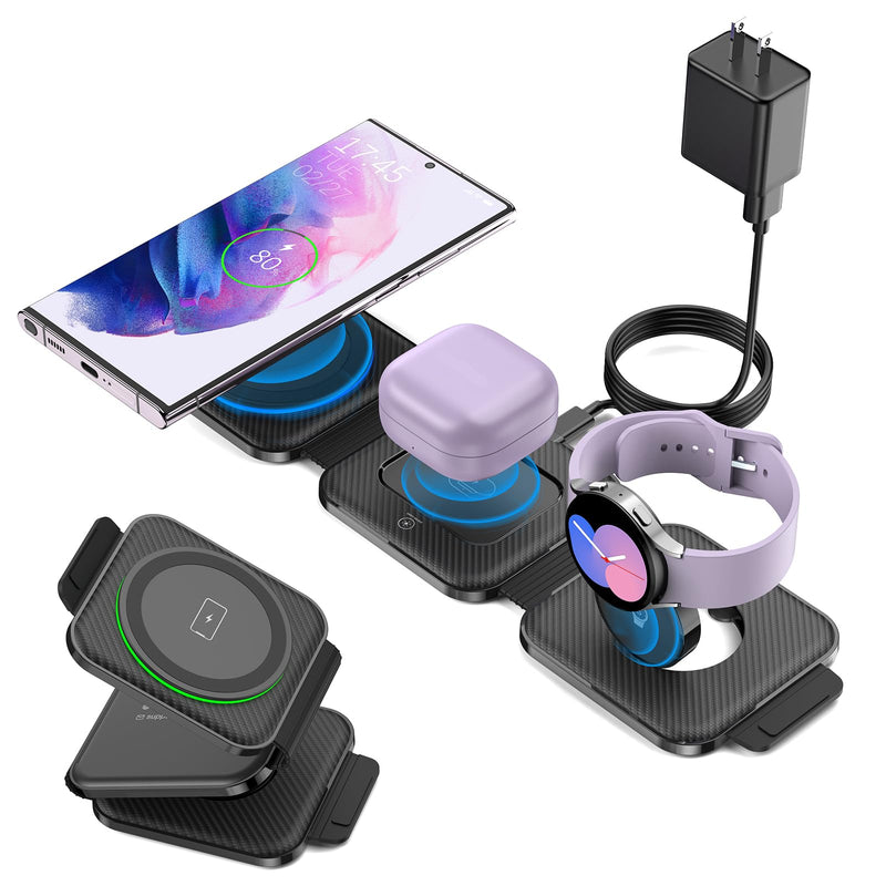 [Australia - AusPower] - Pocket Wireless Charger for Samsung Android Phone, Fast Foldable Travel Wireless Charging Station Stand Compatible for Samsung Galaxy Watch/Buds Pro/for Samsung S23 Ultra/S22/S21/Z Flip 4/3 Fold 4/3 Black 