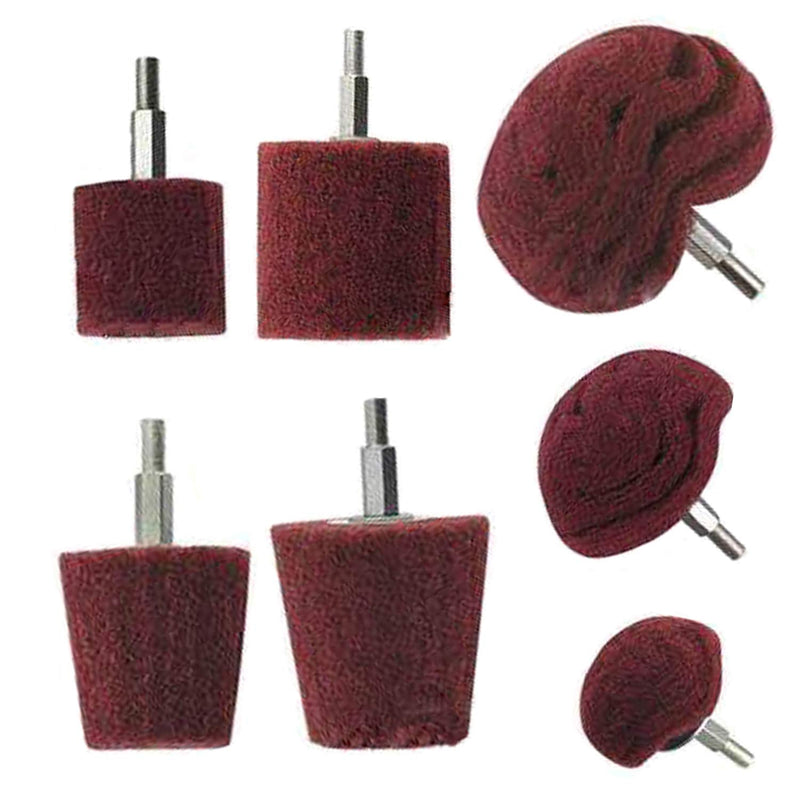 [Australia - AusPower] - Polishing (brushing) shaped scouring pad grinding head - 7Pcs Red Non Woven Abrasive Drill Buffing Attachment Set with 1/4 Handle for Manifold/Aluminum/Stainless Steel/Chrome etc. 