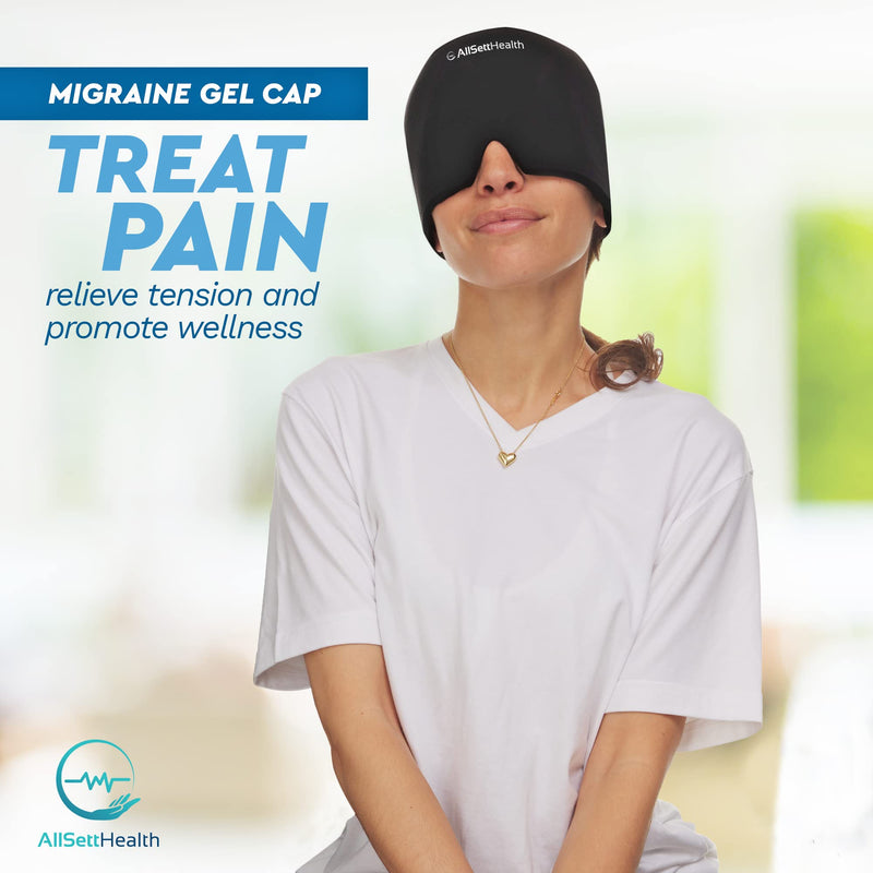 [Australia - AusPower] - AllSett Health Form Fitting Migraine Relief Ice Head Wrap | Headache and Migraine Hat | Hot and Cold Therapy for Puffy Eyes, Tension, Sinus and Stress Relief 1 Pack-Black 