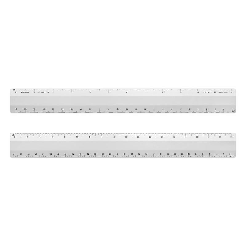 [Australia - AusPower] - Alumicolor Engineer 12 inch Ruler Scale w/ 4 Bevel Design for Drawing, Drafting & Engineering, Calibrations Divided by 10, 20, 30, 50 Parts per inch, Silver 