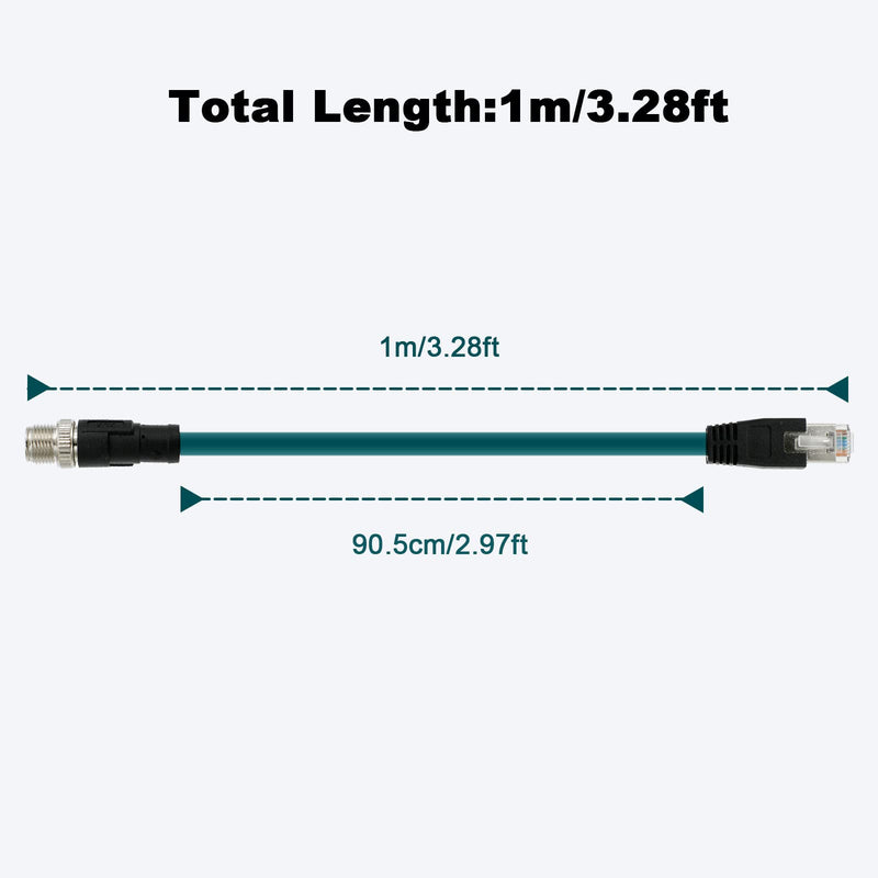 [Australia - AusPower] - Alvin’s Cables M12 8 Pin Male to RJ45 Shielded Ethernet Cable M12 X Coded 8 Position Cat6a Cable for Cognex Industrial Camera 3.2ft/1M Green 