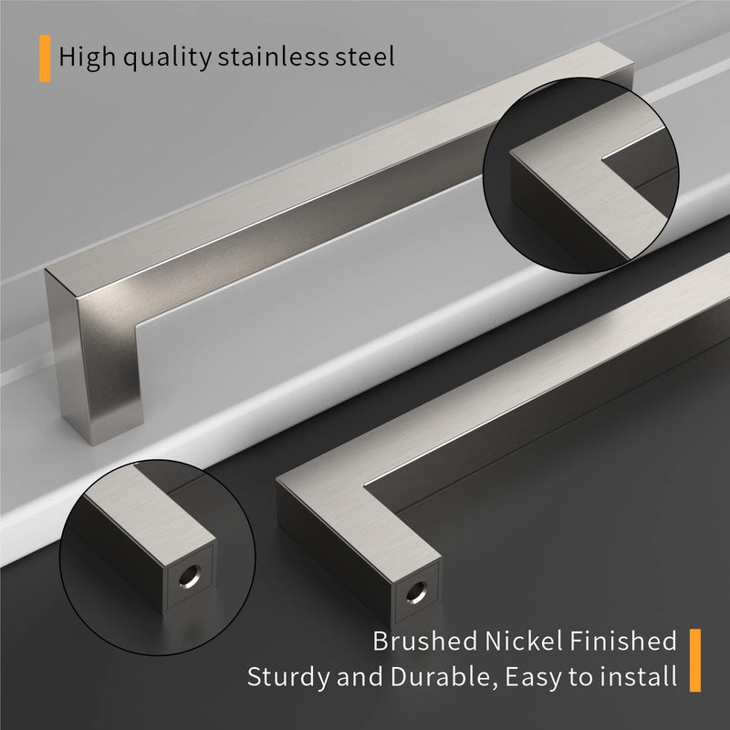 [Australia - AusPower] - Amerdeco 10 Pack Brushed Satin Nickel Cabinet Pulls 3 Inch(76mm) Hole Centers Kitchen Cabinet Handles Cabinet Hardware Cupboard Handles Square Drawer Pulls 6003 