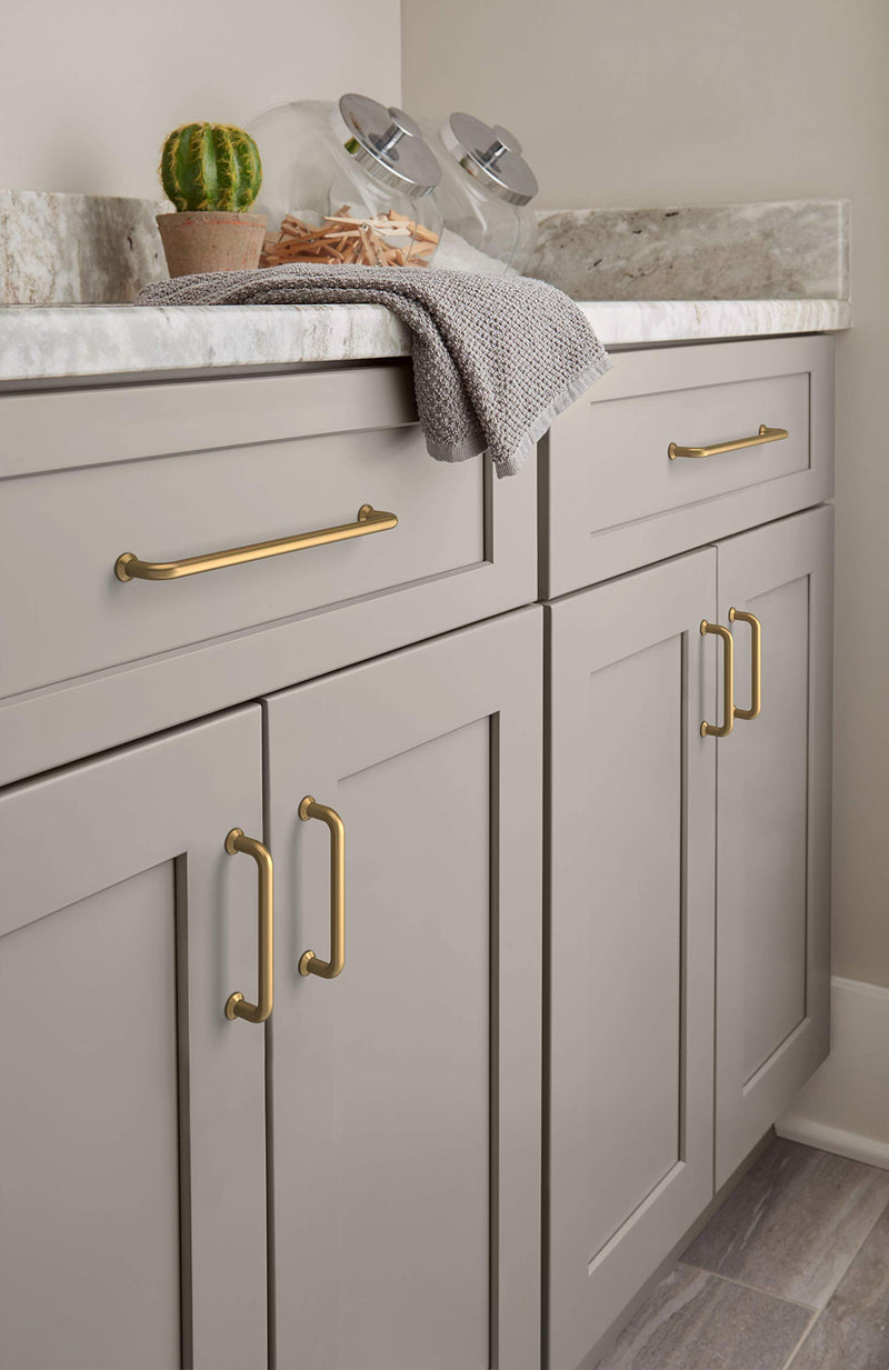 Amerock Champagne Bronze cabinet pull handle, 3-3/4 inch center-to-center, drawer pull, kitchen cabinet hardware in a sleek finish.