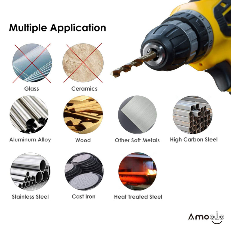 [Australia - AusPower] - AMOOLO 1/4" Cobalt Drill Bits(10Pcs), M35 High Speed Steel Jobber Length Twist Drill Bit Set for Hardened Metal, Stainless Steel, Cast Iron, Plastic and Wood 1/4 in (10pcs) 