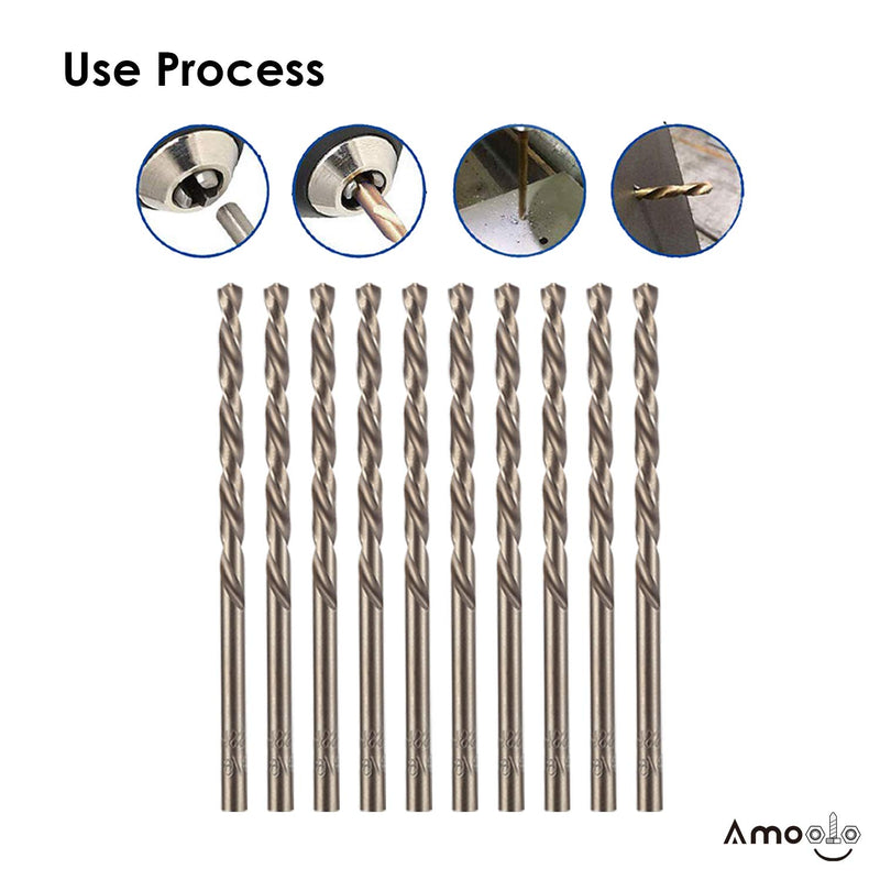 [Australia - AusPower] - AMOOLO 1/4" Cobalt Drill Bits(10Pcs), M35 High Speed Steel Jobber Length Twist Drill Bit Set for Hardened Metal, Stainless Steel, Cast Iron, Plastic and Wood 1/4 in (10pcs) 