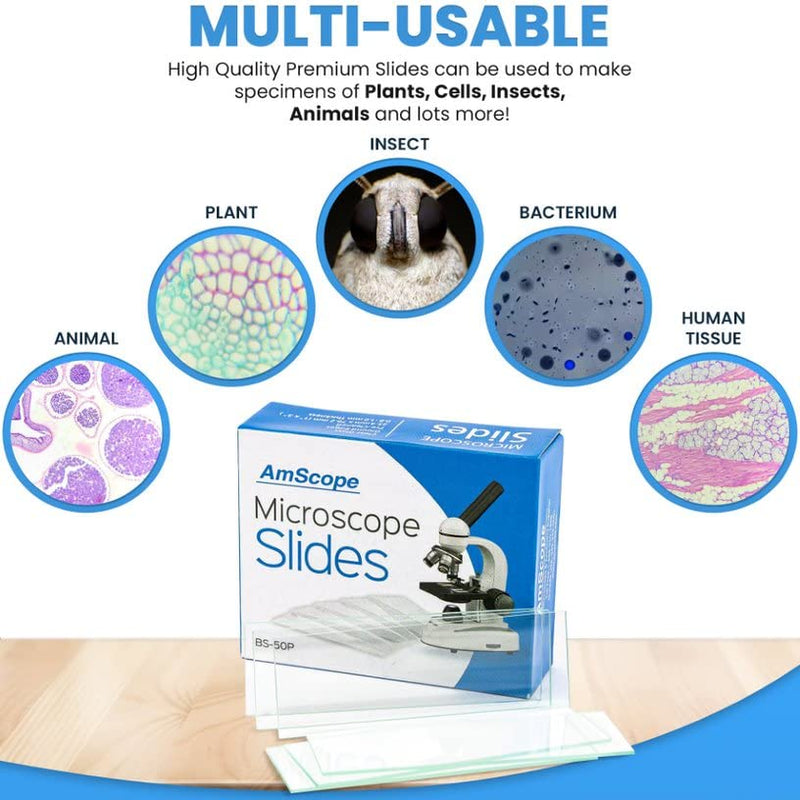 [Australia - AusPower] - AmScope BS-50P-100S-22 Pre-Cleaned Blank Ground Edge Glass Microscope Slides and 100pc Pre-Cleaned Square Glass Cover Slips Coverslips 