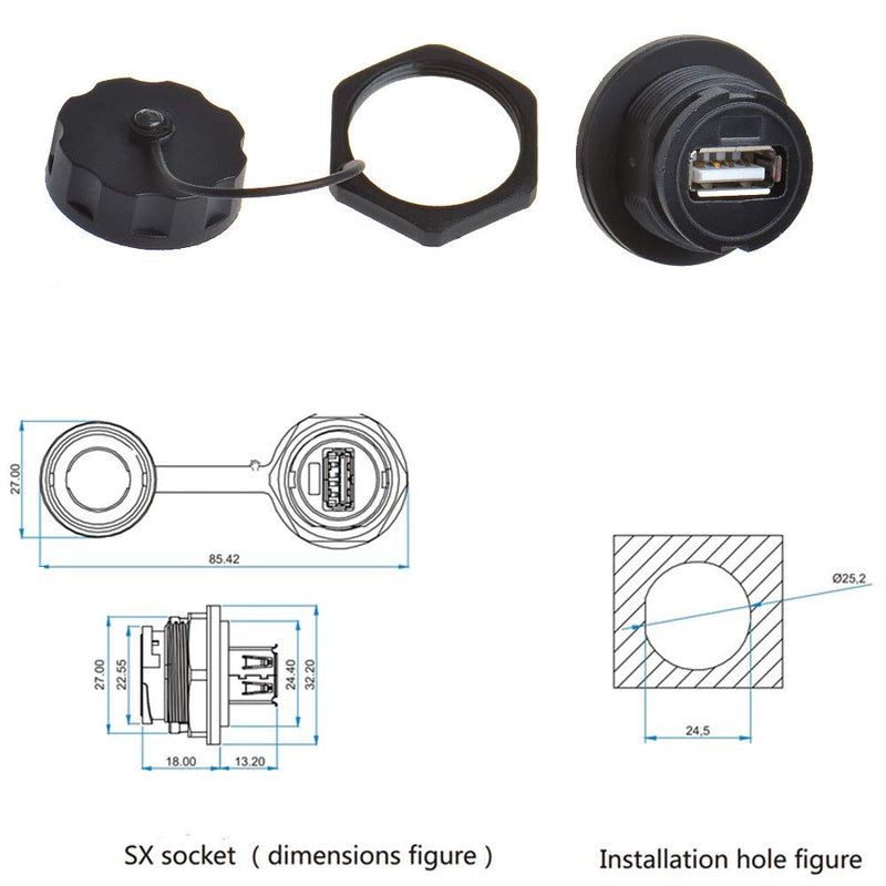 [Australia - AusPower] - ANMBEST 5PCS USB2.0 Panel Mount Connector, IP67 Waterproof Outdoor USB Plug Adapter Female to Female Socket with Waterproof/Dust Cap (M25 5PCS) M25 5PCS 
