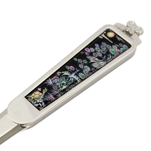 [Australia - AusPower] - Mother of Pearl Animal Design Black Metal Steel Knife Office Sword Blade Hand Envelope Gift Letter Opener with Longevity Emblems Painting 