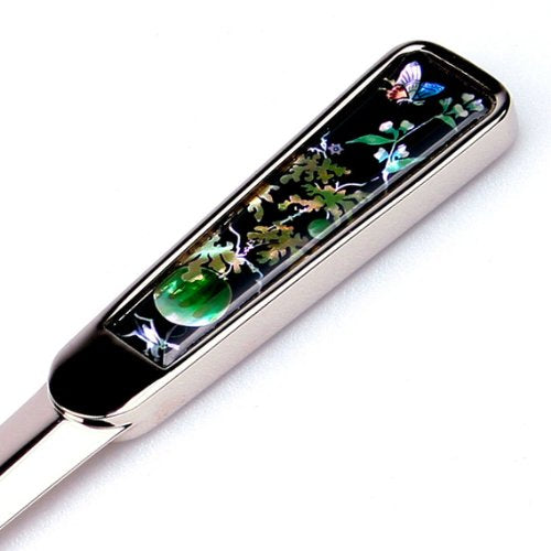 [Australia - AusPower] - Mother of Pearl Watermelon and Poppy Design Black Metal Steel Knife Office Sword Blade Hand Envelope Gift Letter Opener 