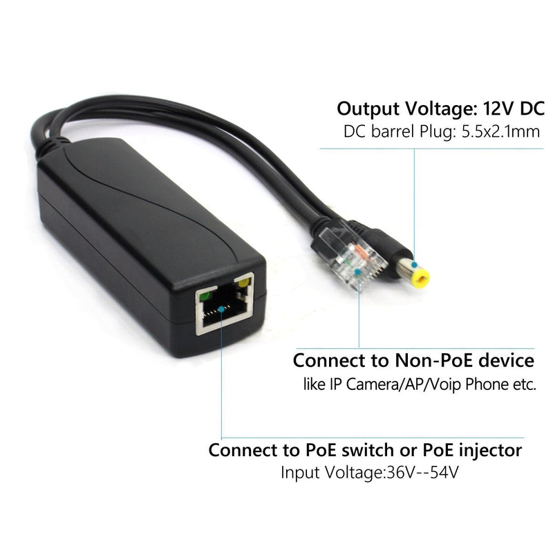 [Australia - AusPower] - ANVISION 2-Pack Active 48V to 12V PoE Splitter Adapter, IEEE 802.3af Compliant 10/100Mbps, DC 12V Output, for IP Camera AP Voip Phone and More 