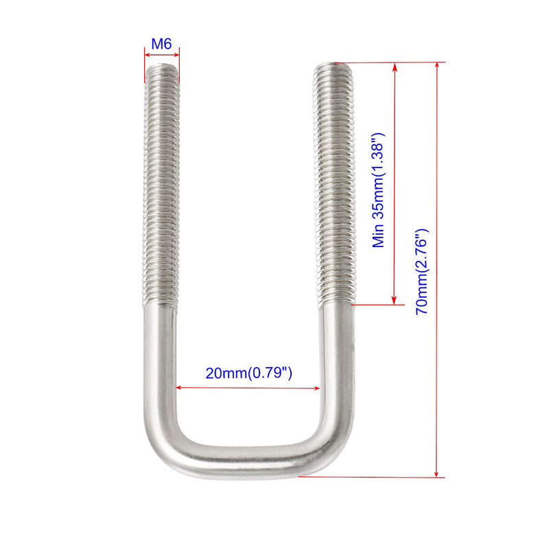 [Australia - AusPower] - Aoje-Link Square U-Bolts 0.79"(20mm) Inner Width M6 Thread 304 Stainless Steel Silver with Plates Nuts Flat Washers for Car/RV/Trailer Bumper, 4Pcs M6x20x70mm 