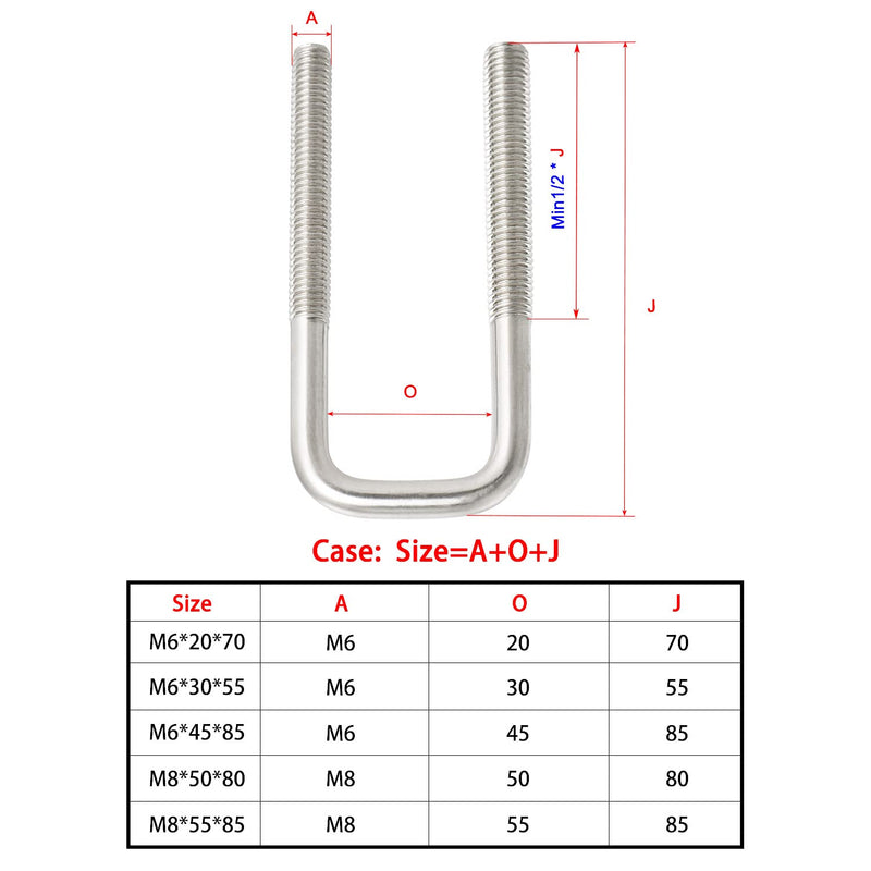 [Australia - AusPower] - Aoje-Link Square U-Bolts 0.79"(20mm) Inner Width M6 Thread 304 Stainless Steel Silver with Plates Nuts Flat Washers for Car/RV/Trailer Bumper, 4Pcs M6x20x70mm 