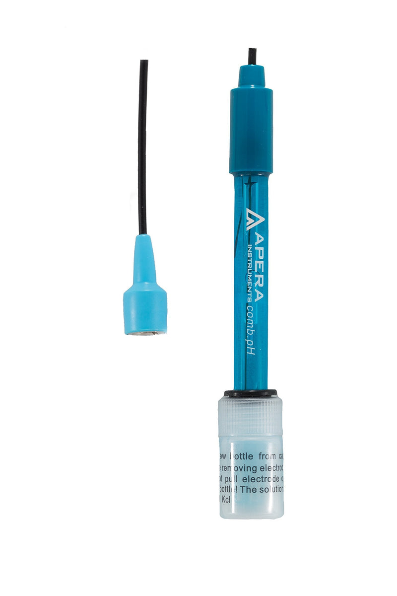 Apera Instruments 201DJ-C double-junction pH electrode with BNC connector and 3 ft cable, featuring a durable plastic body.