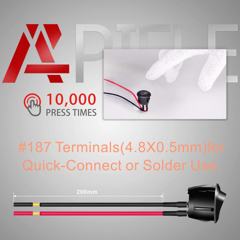 [Australia - AusPower] - APIELE 10Pcs Rocker Switch ON Off KCD1 Mini Round Toggle Switch SPST 2Pin Snap-in Design Car Boat Automotive with Wires Pre-Wired AC 6A/250V 10A/125V 12VDC KCD1-5-101 