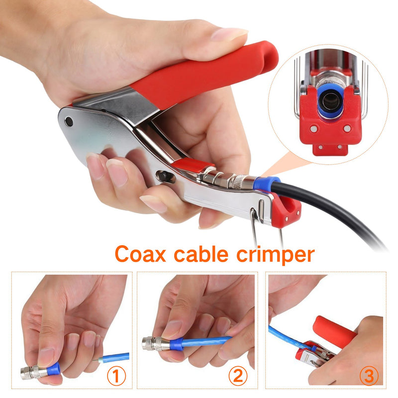 [Australia - AusPower] - Coax Cable Crimper, Coaxial Compression Tool Kit Wire Stripper with F RG6 RG59 Connectors Coax crimper 