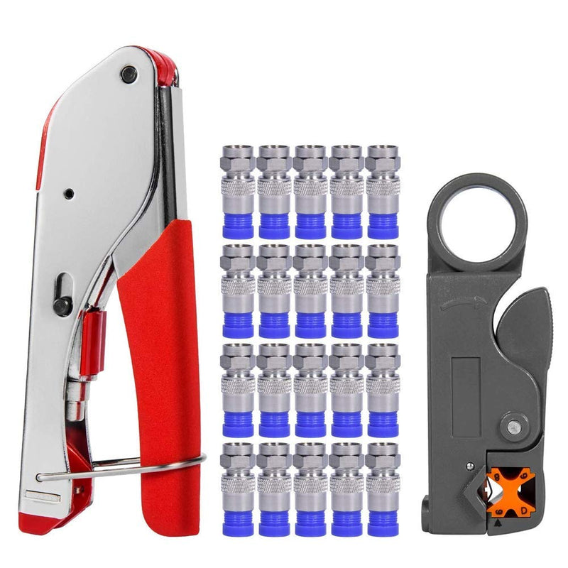 [Australia - AusPower] - Coax Cable Crimper, Coaxial Compression Tool Kit Wire Stripper with F RG6 RG59 Connectors Coax crimper 