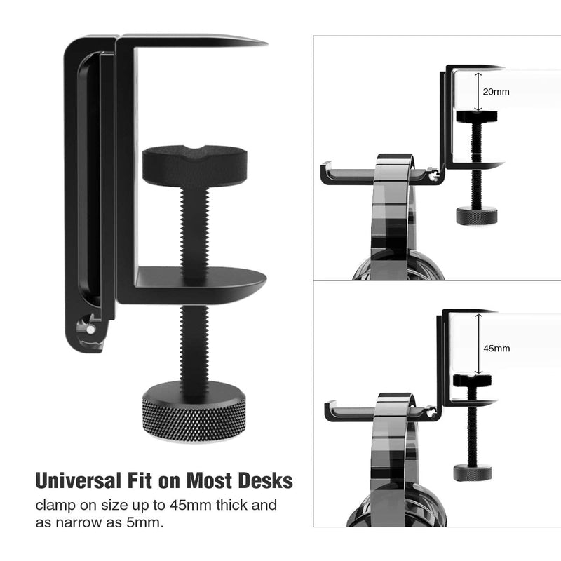 [Australia - AusPower] - APPHOME [Upgrade] Foldable Headphone Stand Hanger Holder Aluminum Headset Soundbar Stand Clamp Hook Under Desk Space Save Mount Fold Upward Not in Use, Universal Fit Gaming PC Accessories, Black 