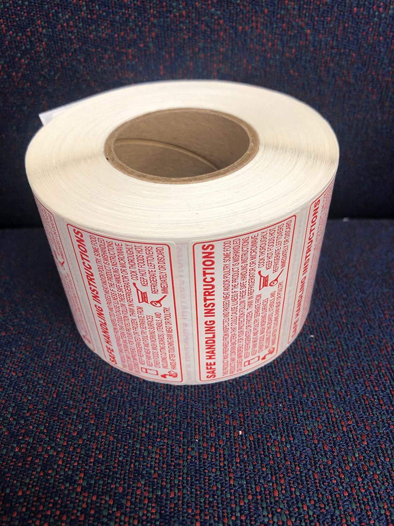 Aquos food safe handling instructions label roll with 1,000 industrial labels, 2.25 x 1.125 inches, made in USA.